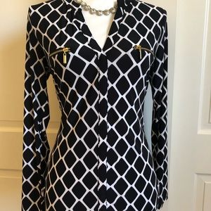 INC Black & White Top with Gold Zip Accent